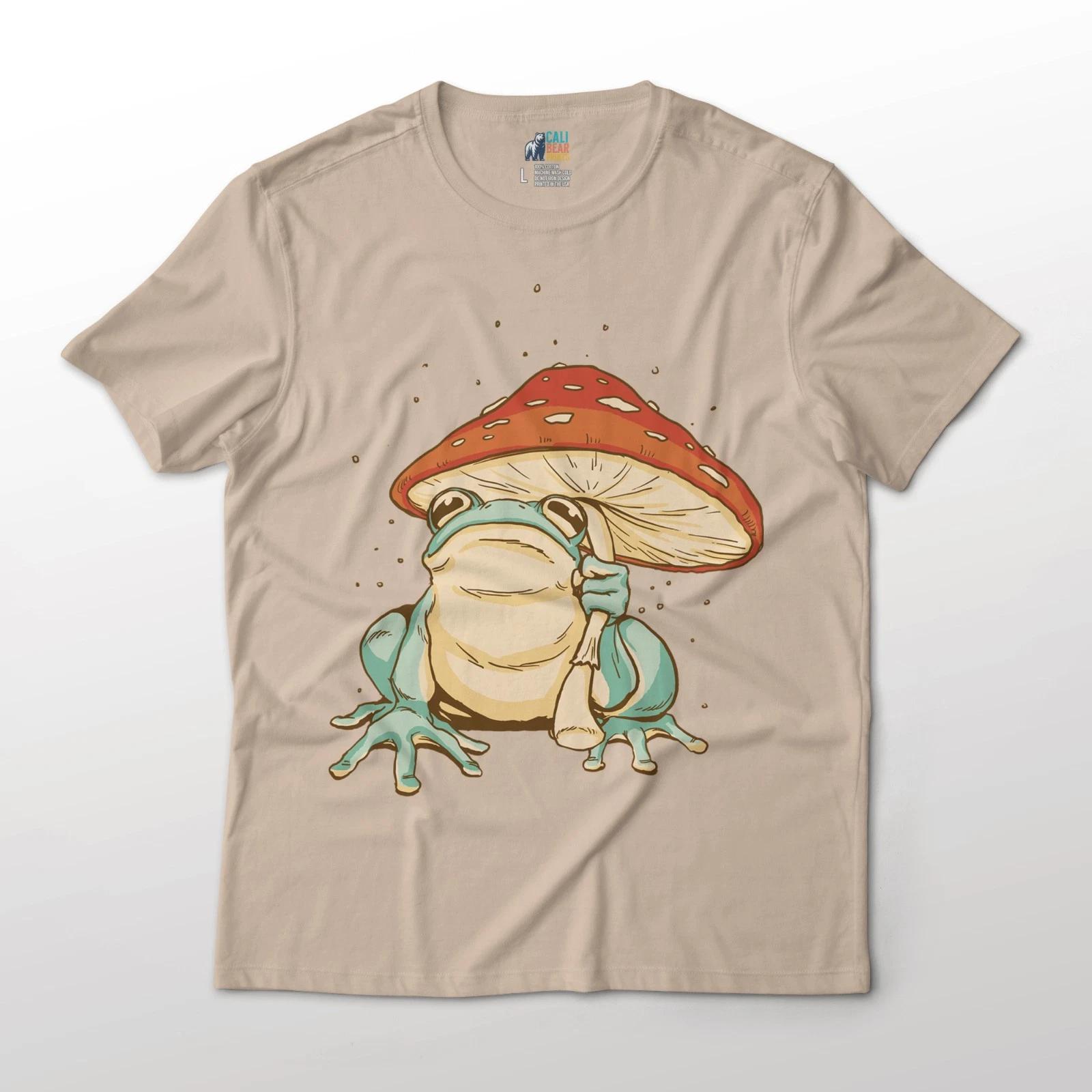 Frog With Mushroom Umbrella Cottagecore Graphic T-T-Shirt Unisex Soft Tee 4XL