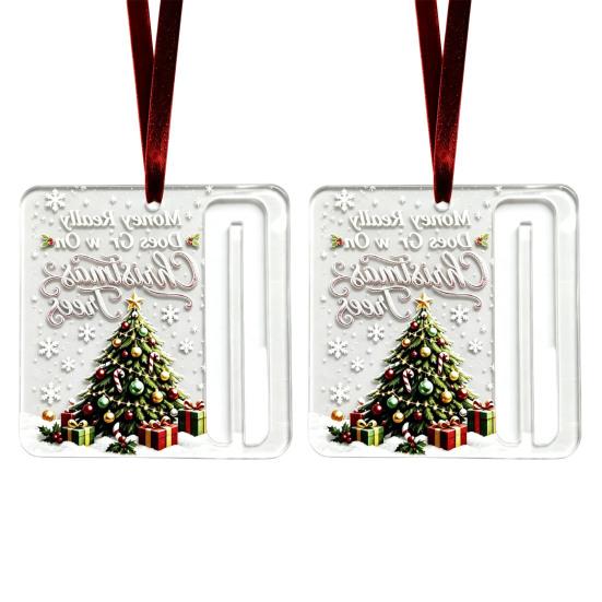 Holiday Party Hanging Decor 2Pcs Christmas Cash Gift Holder Ornament, Acrylic Money with Tree Decorations Santa Snowman Design, Pendant for
