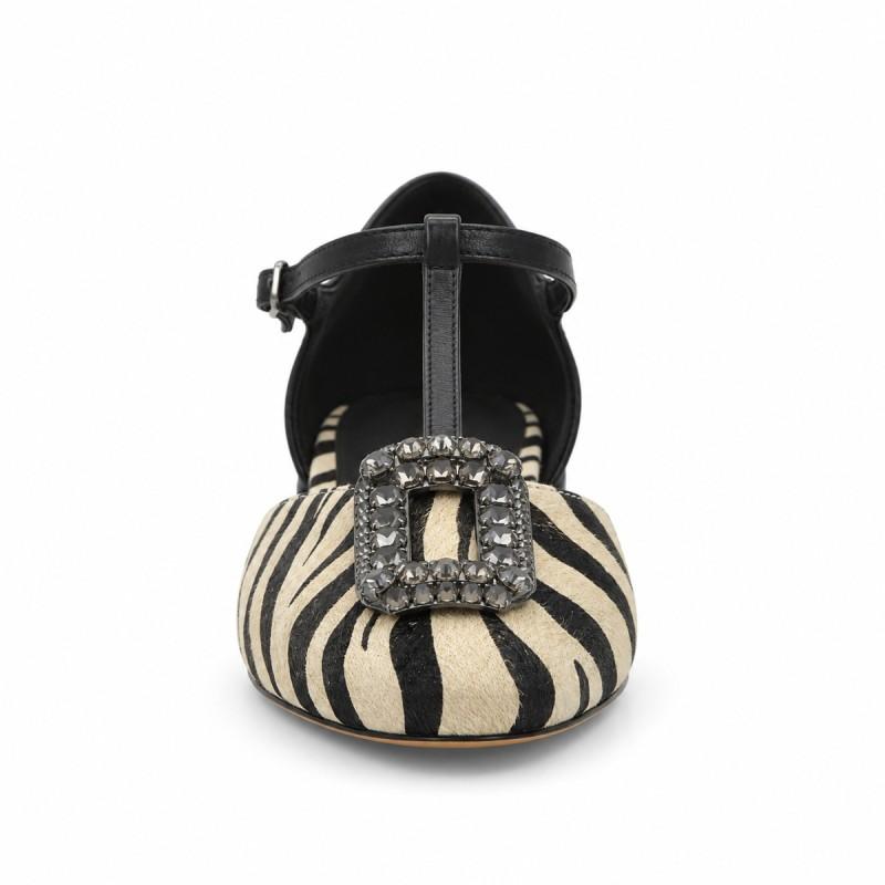 Zapato Mary Jane Negro Cebra Hebilla Joya Montevita 105466