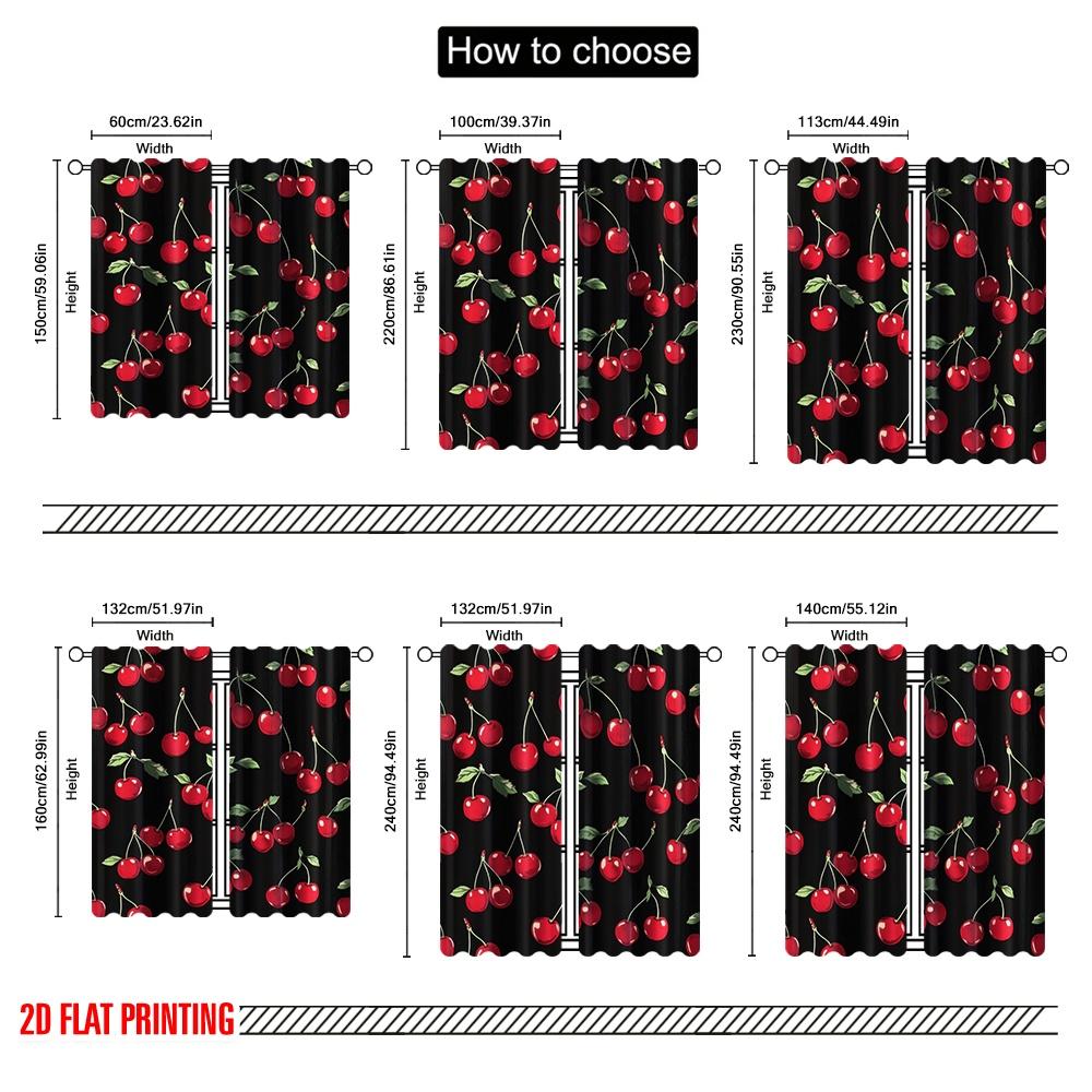 2pcs,2D plane printing Popular Curtains Cherry Parade Versatile Polyester Fabric (without rod) Outdoor Decorations Ldeal for