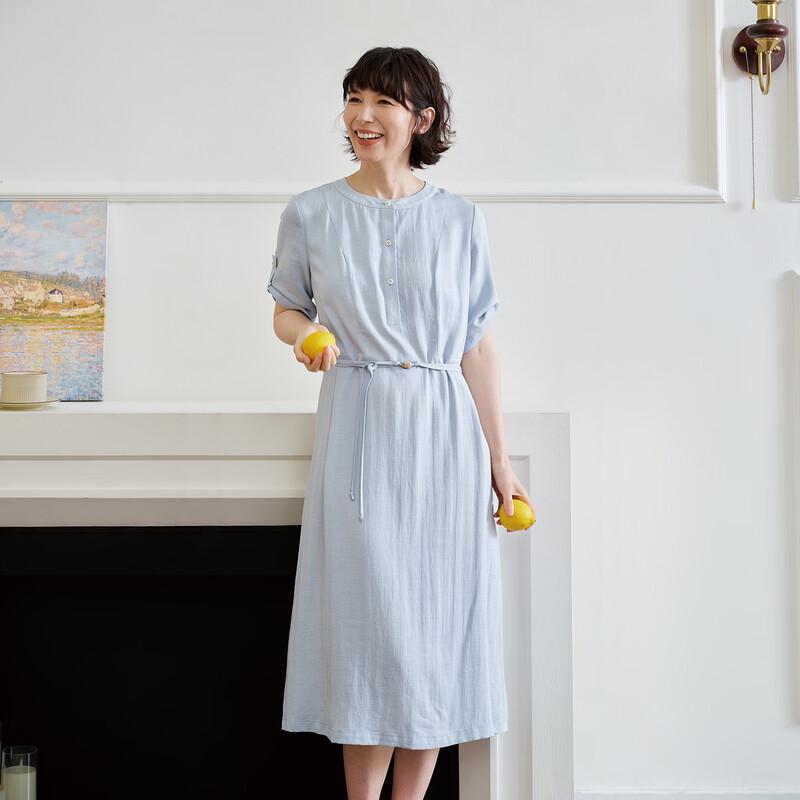 Phoenix Tencel A-Line Dress with Roll-Up Sleeves and Tie-Waist XL