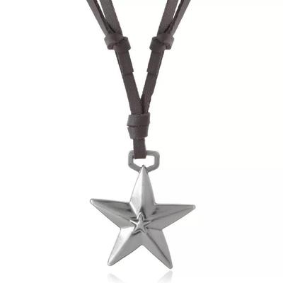 Unisex Hip Hop Retro Pentagram Pendant Leather Necklace