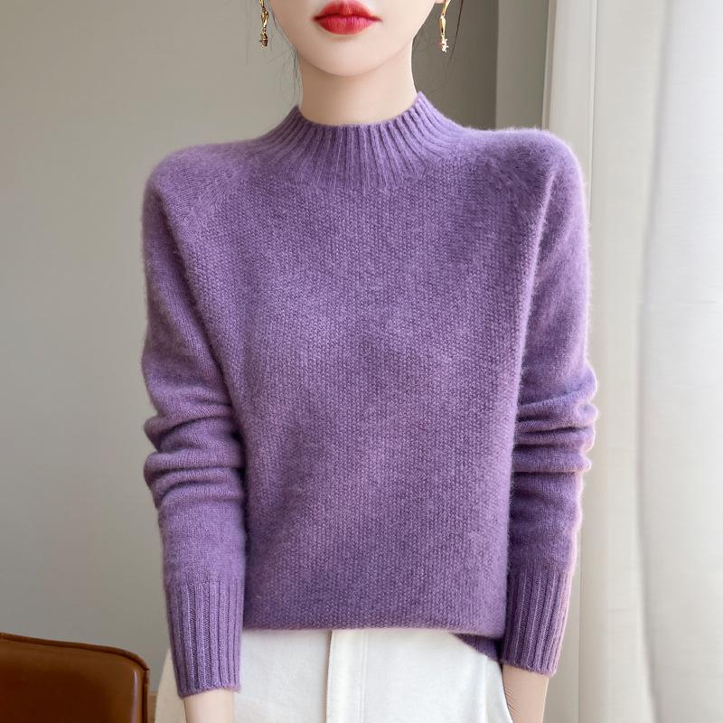 Women's High Neck Pure Wool Jacquard Sweater - Thickened, Loose Fit, Autumn/Winter