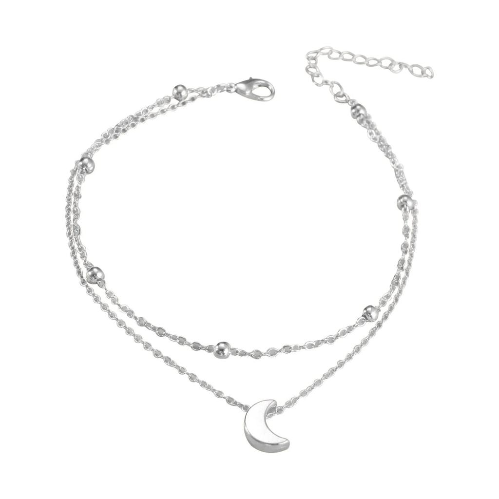 Moon Double-layer Foot Chain Home Fashionable and Simple Foot Accessories Geometric Crescent Moon Beaded Multi-layer Foot Chain