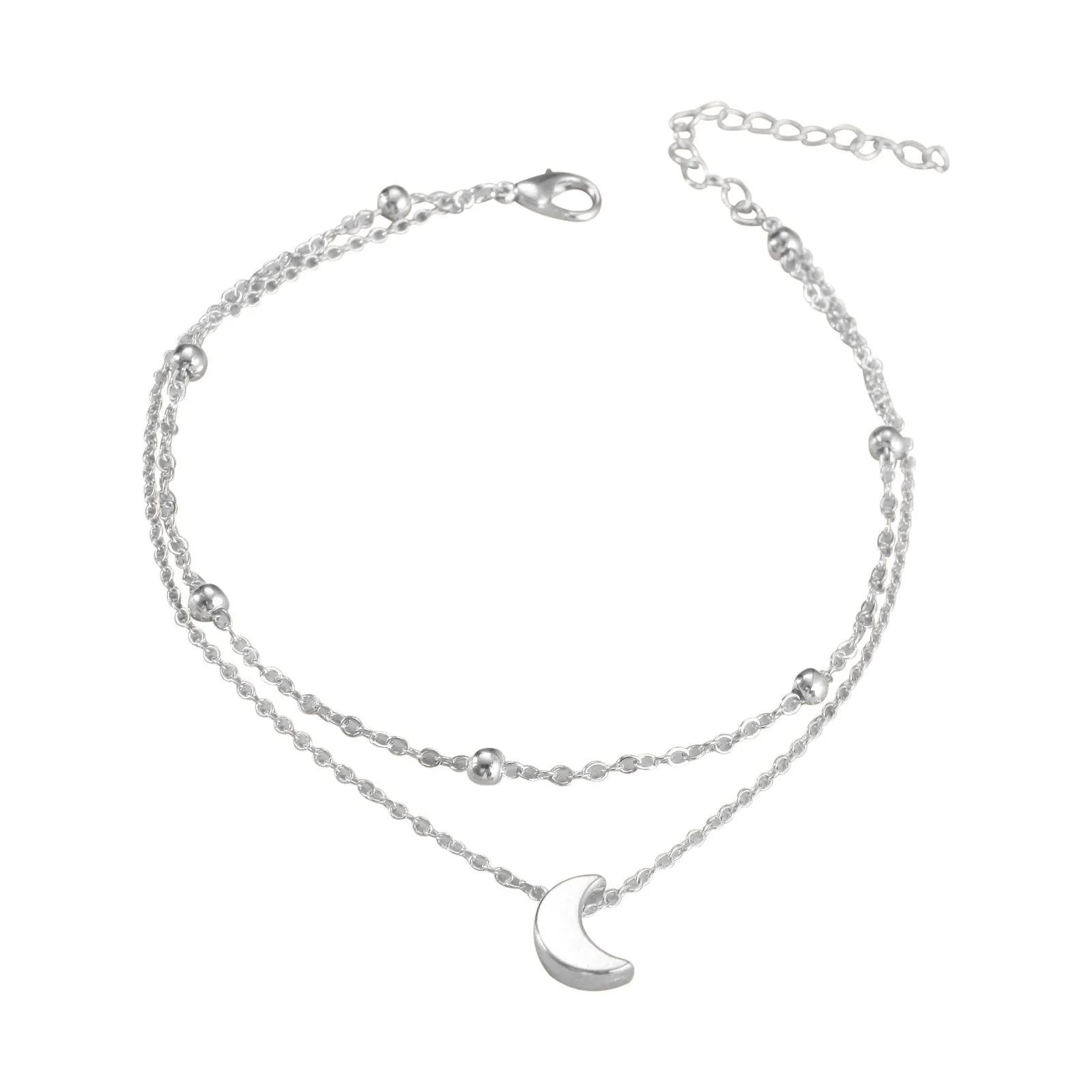 

Moon Double-layer Foot Chain Home Fashionable and Simple Foot Accessories Geometric Crescent Moon Beaded Multi-layer Foot Chain серебряный