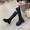 Round head small gold buckle thick-soled versatile side zipper knight boots 2025 new temperament thin oblique thick heel boots