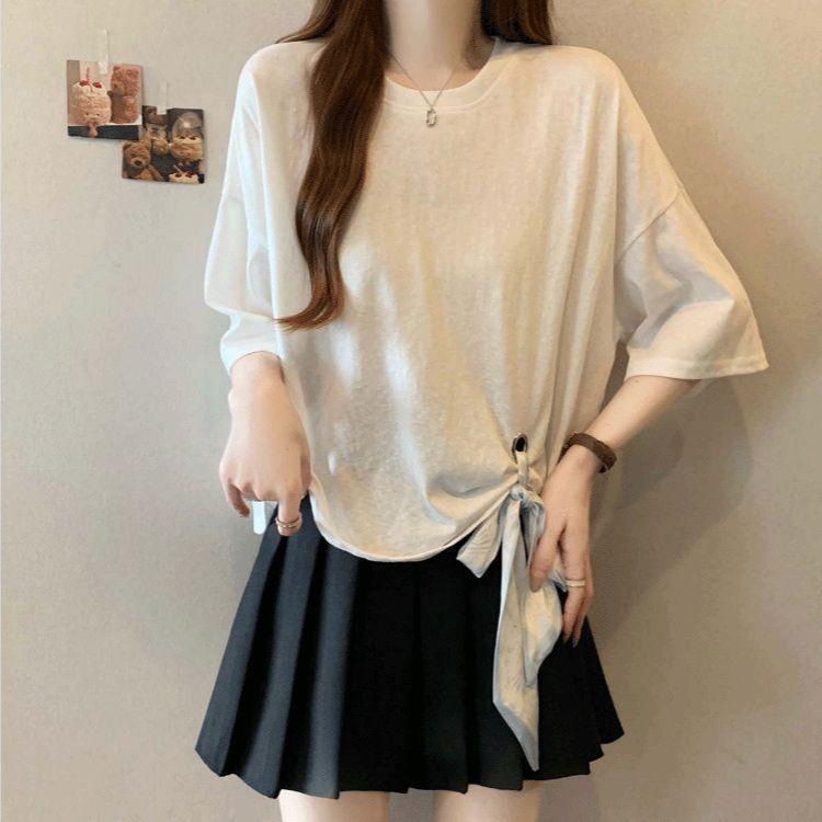 Plus Size Irregular Strap Short Sleeve T-Shirt for Women - New Summer Arrivals, Versatile, Flattering Top for Chubby Girls