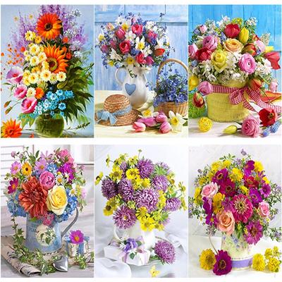 New 5D DIY Diamond Painting Fresh Flowers Diamond Embroidery Scenery Cross Stitch Full Round Drill Home Decor Manual Gift