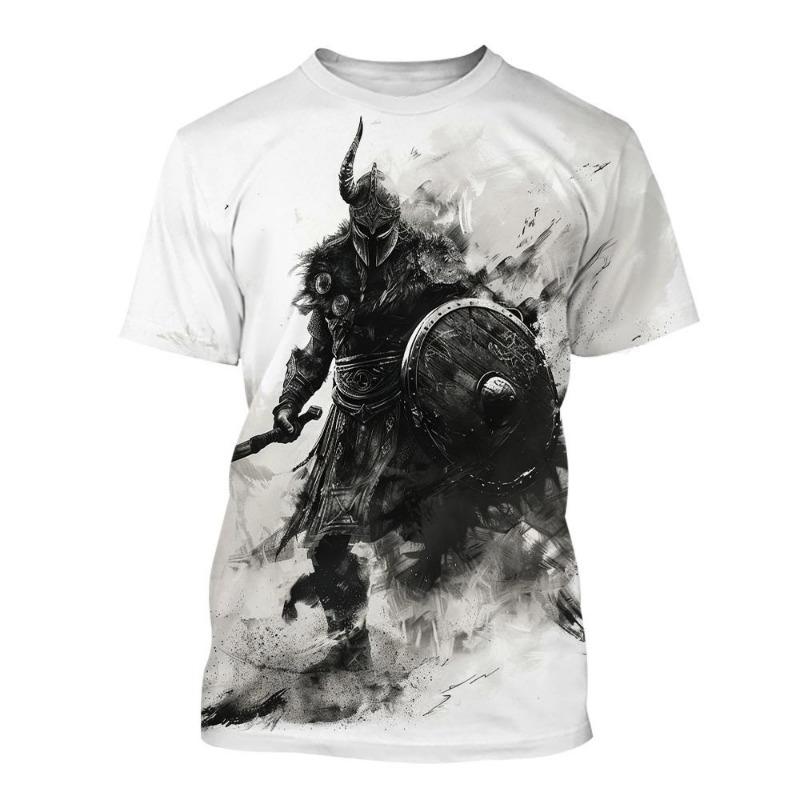 New Men's Black and White Line Tattoo Pattern 3d Short-sleeved T-shirt Tops Street Hip-hop Harajuku Cool T-shirt