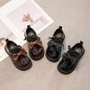 Girls Small Leather Shoes Princess Style New Children's Loafers Spring Girls Flat Shoes Black Medium and Older Children
