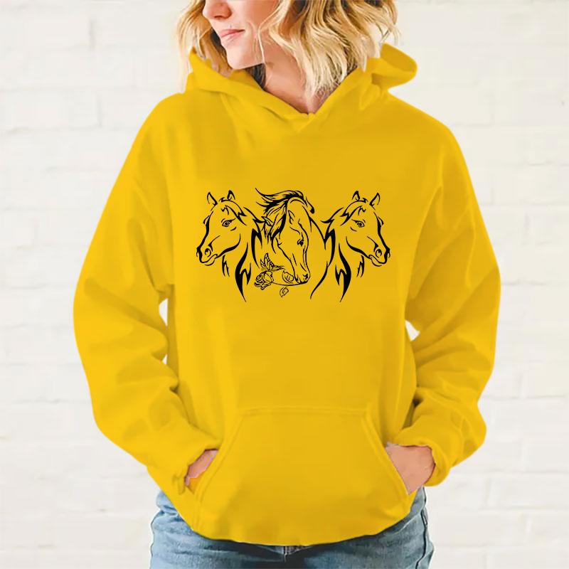 Y2k Hoodies Horses Hoodies Pullover Unisex Hooded Sweatshirt Harajuku Streetswear Long Sleeve