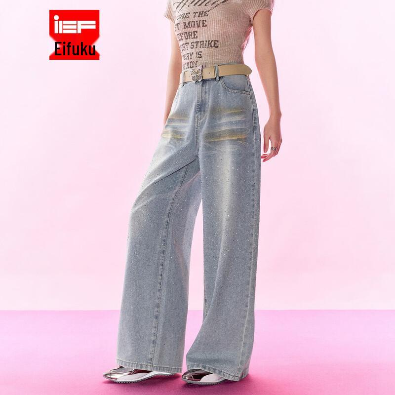 IEF Women s Embellished Wide-Leg Denim Pants L джинсовый синий