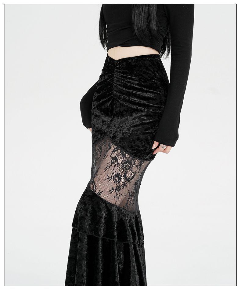 Elegant 2025 Black Velvet Mermaid Skirt for Women