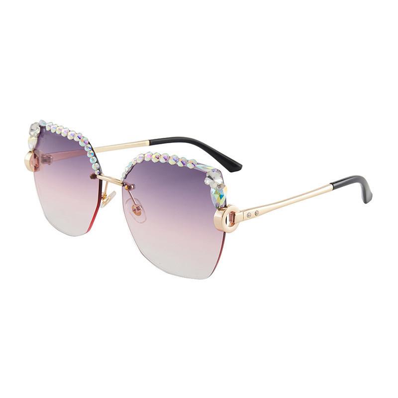 

Rimless Crystal Edged Polygon Sunglasses Uv Protection Shades Women Vintage Sunnies StyleD