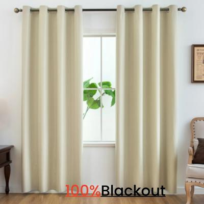 2pcs Solid Blackout Curtains, Full Blackout Heat Insulation Curtains for Living Room, Bedroom,kitchen