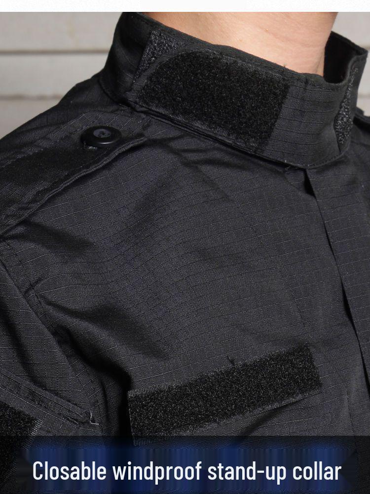 Męski ciemnoniebieski taktyczny garnitur treningowy outdoor: Odporna na ścieranie bojowa kurtka softshellowa