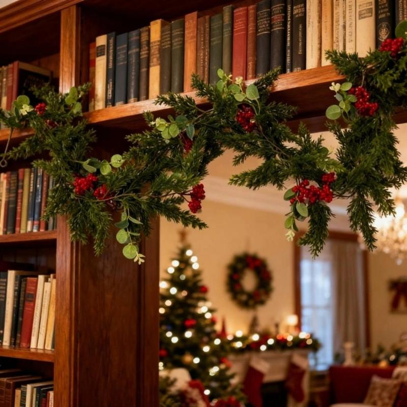 Elegant Plastic Christmas Berries Money Leaf Garlands Reusable Pine Vine Ornament Festival Indoor Decoration