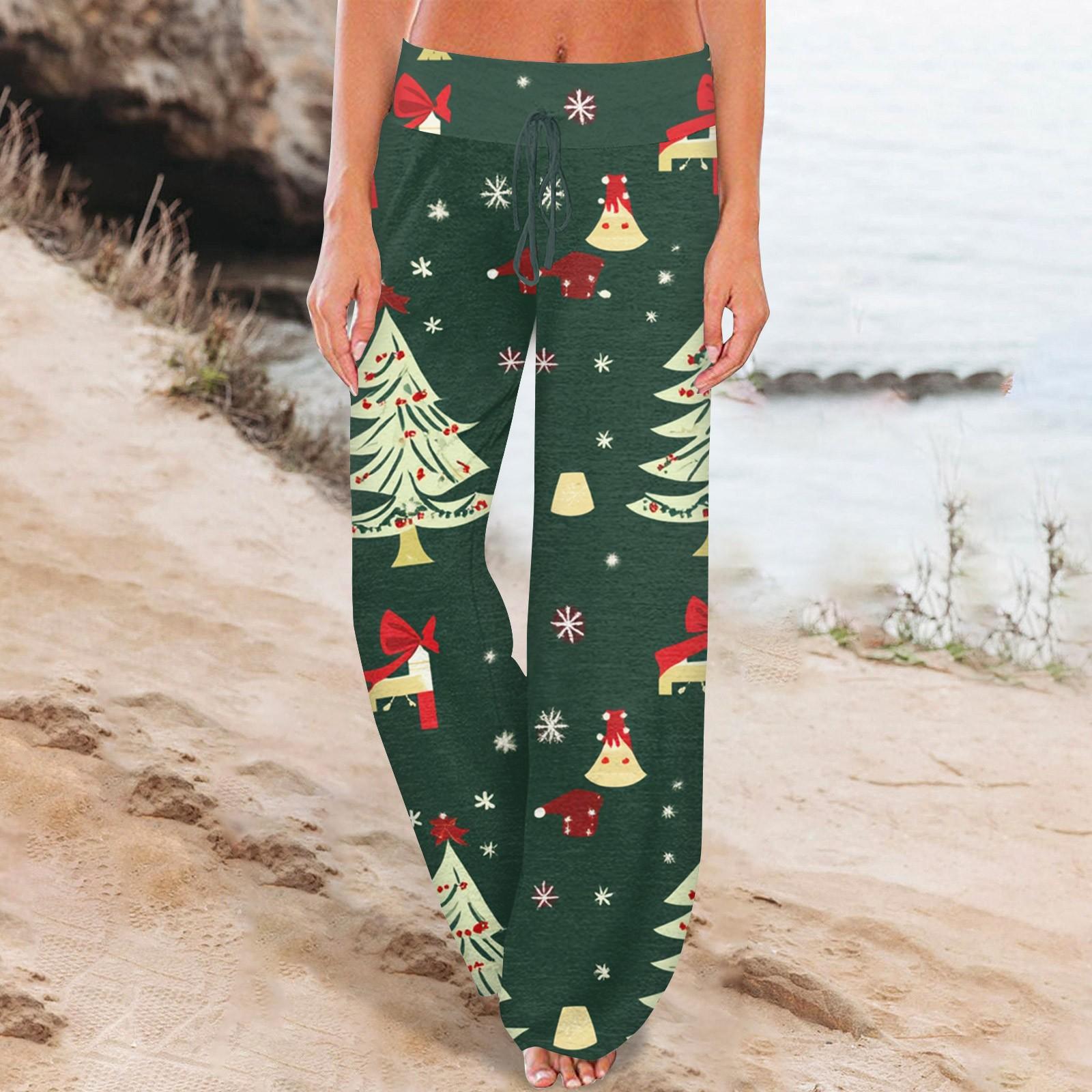 

Женские удобные брюки-слип с рождественским принтом, широкие брюки на шнурке, повседневные брюки XXXL