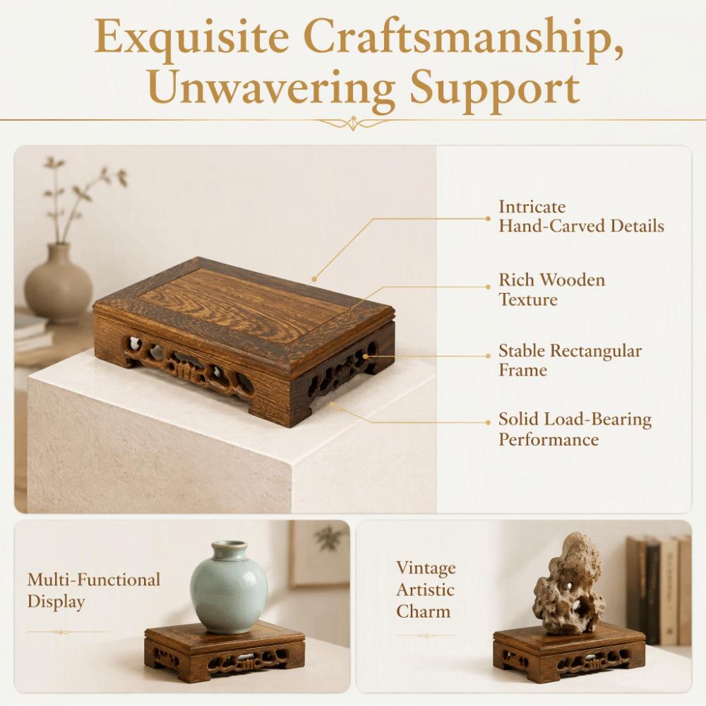 1PC Antique Finish Wooden Display Stand Rectangular Shape Oriental Display Base  Home Decoration