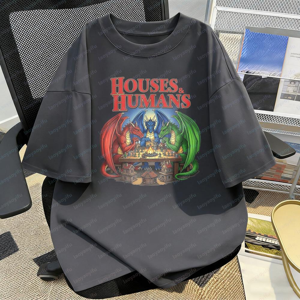 Houses and Humans Dragon Castle Print Unisex Tee Fantasy Board Game TShirt Casual Fashion Trendy Graphic Tops Mens Camisetas