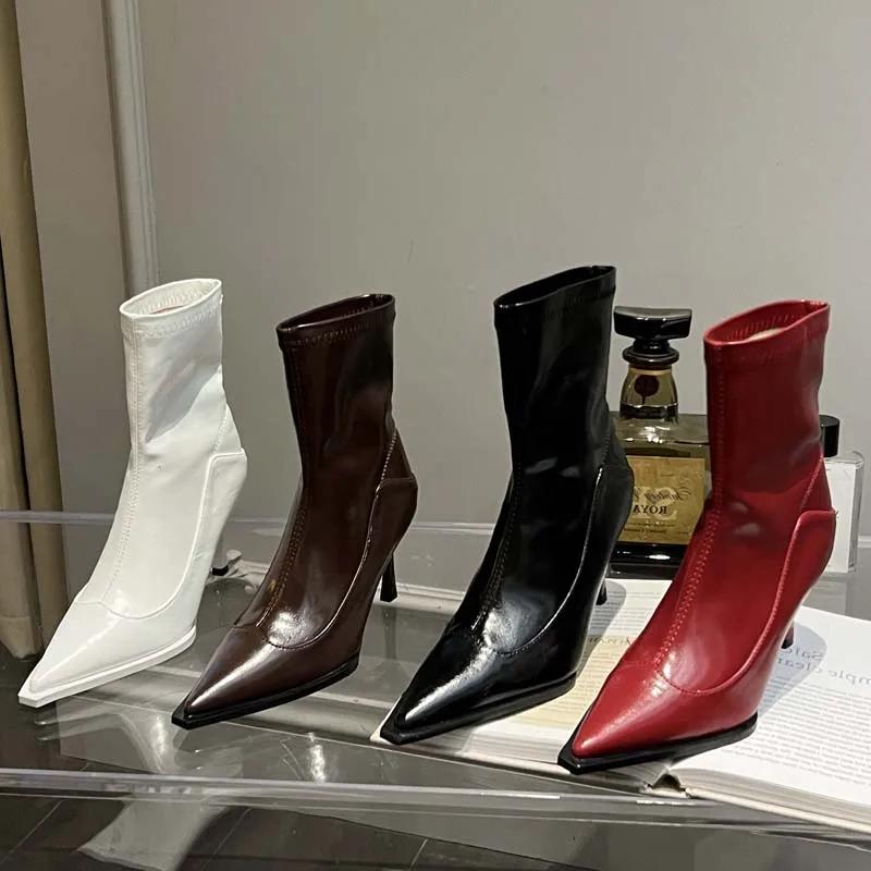 Fashion Eilyken Spring Autumn Pointed Toe Women Ankle Boots Eelgant Thin High Heel Shoes Soft Leather Ladies Short Socks Boots