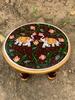 Hand Painted Wooden Chowki Bajot | Round Elephant Design Stool Table