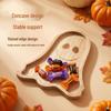 Křížový dřevěný podnos na Halloween: Talíř s dekorací lebky, dýně, ducha a netopýra