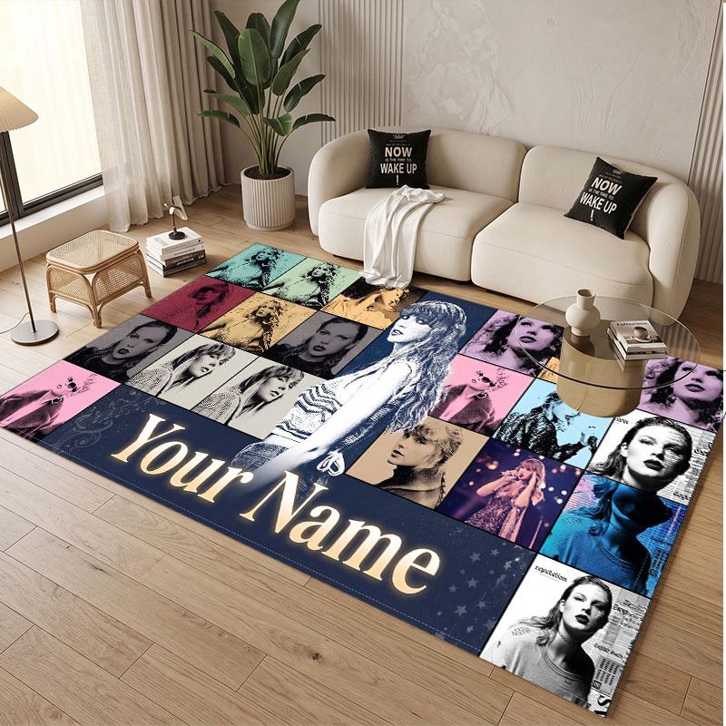 Custom Name Crystal Velvet Rug,Taylor Swift Comfortable Anti Slip Floor Mat For Room Decoration