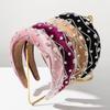 Luxury Velvet Padded Headband With Wavy Rhinestones And Floral Accents Heavy Work Royal Hair Hoop Winter Fashion Headwear