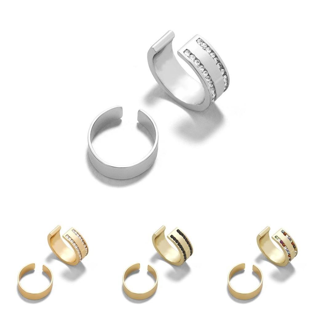 Alloy Rhinestone Chic Clip Earrings Modern Geometric Style Ear Jewelry