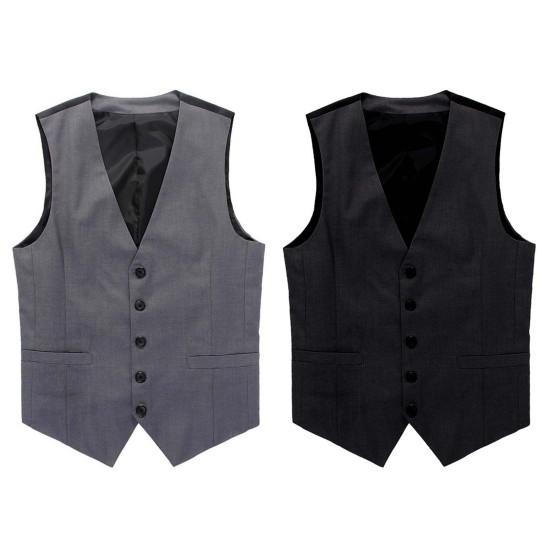 Men Waistcoat V Neck Formal Sleeveless Single-breasted Spring Vest for Work