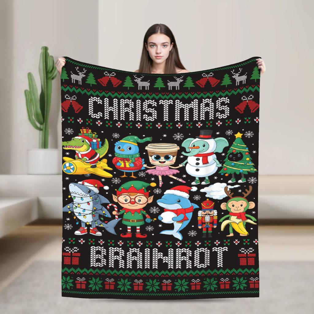 Marcus The Worm Ugly Christmas Plush Blanket Italian Brainrot Funny Throw Blankets for Home 150*125cm Ultra-Soft