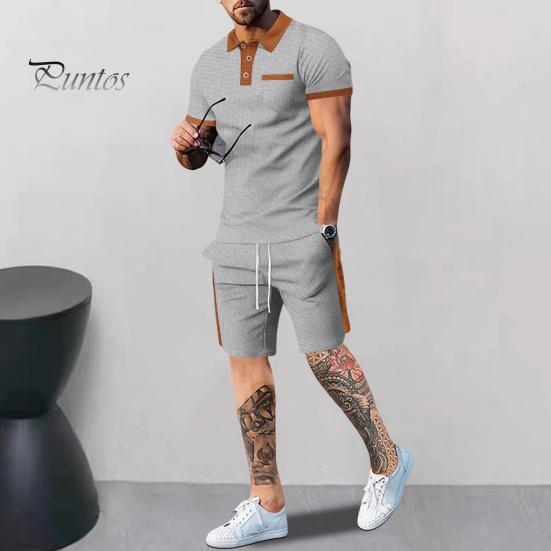 

Мужской комплект летней спортивной одежды из 2 шт./компл., топы с короткими рукавами и эластичной резинкой на талии, шорты с карманами и шнурком, комплект пэчворк, цветной фитнес-костюм M хаки