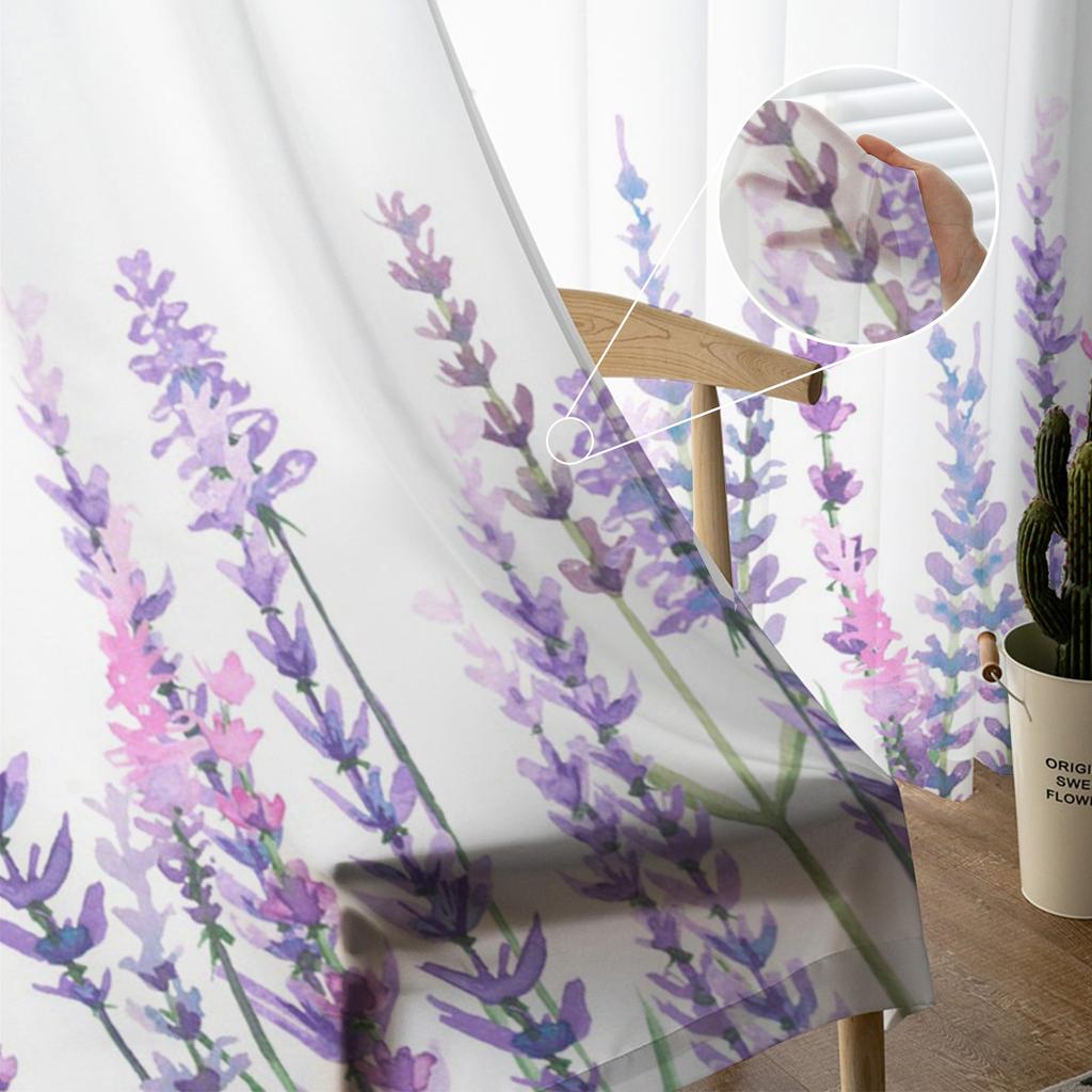 Plant Purple Lavender Watercolor Flower Sheer Curtains for Living Room Modern Voile Curtain Bedroom Tulle Curtains Window Drapes