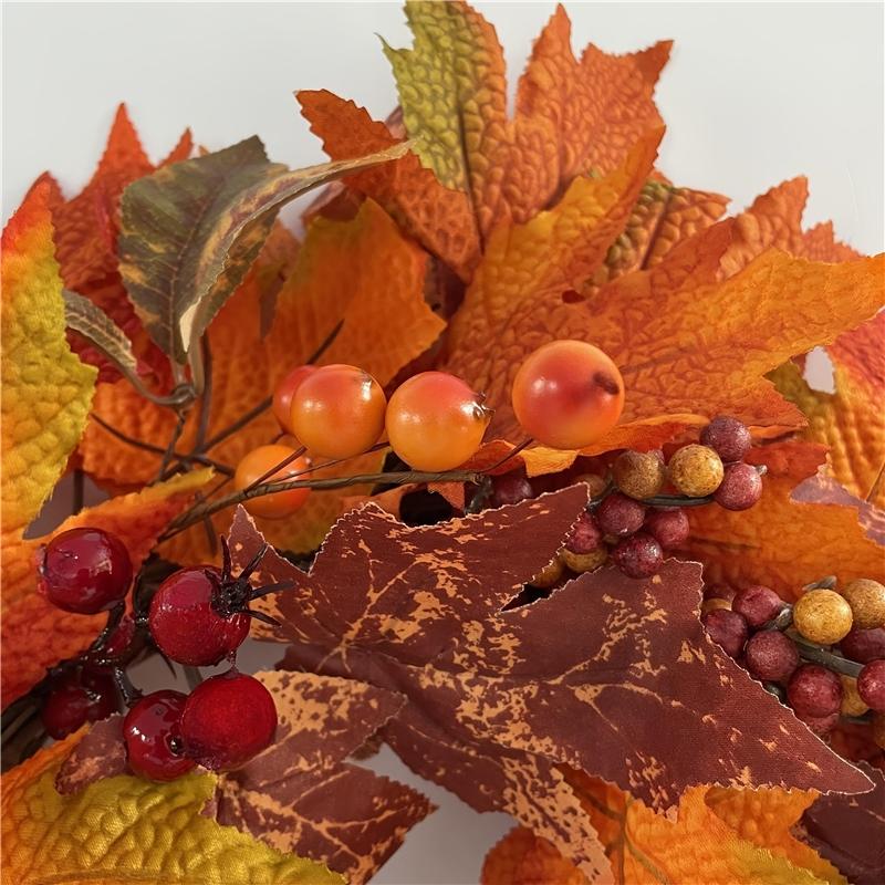 21.65inch Realistic Artificial Maple Wreath with Berries - Rustic Harvest Wreath Suitable for Thanksgiving, Christmas