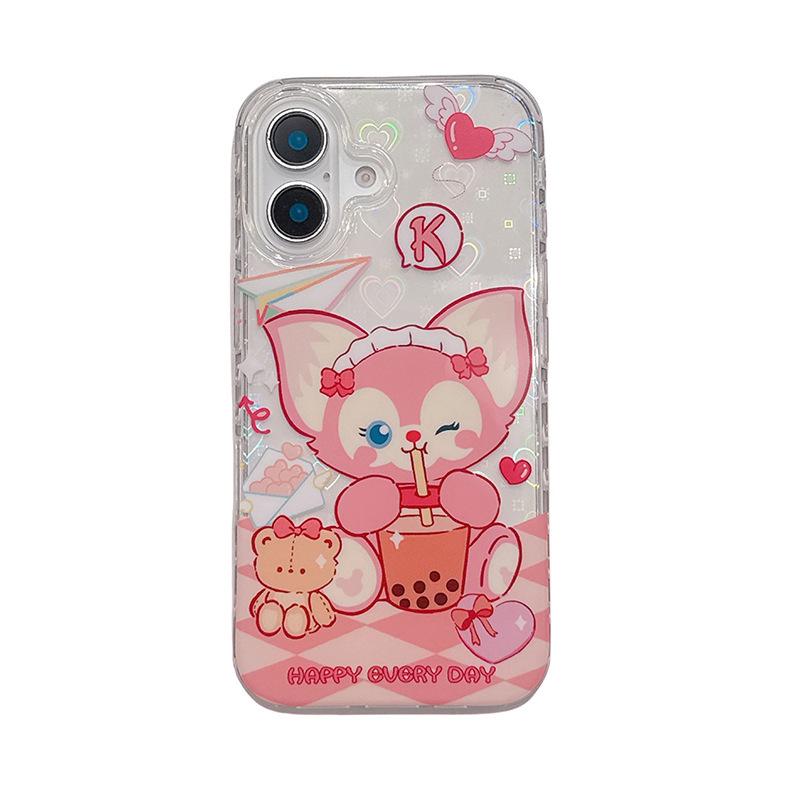 

LinaBell Cat Ears Cartoon Milk Tea Anti-Drop Phone Case for Apple 15 Pro