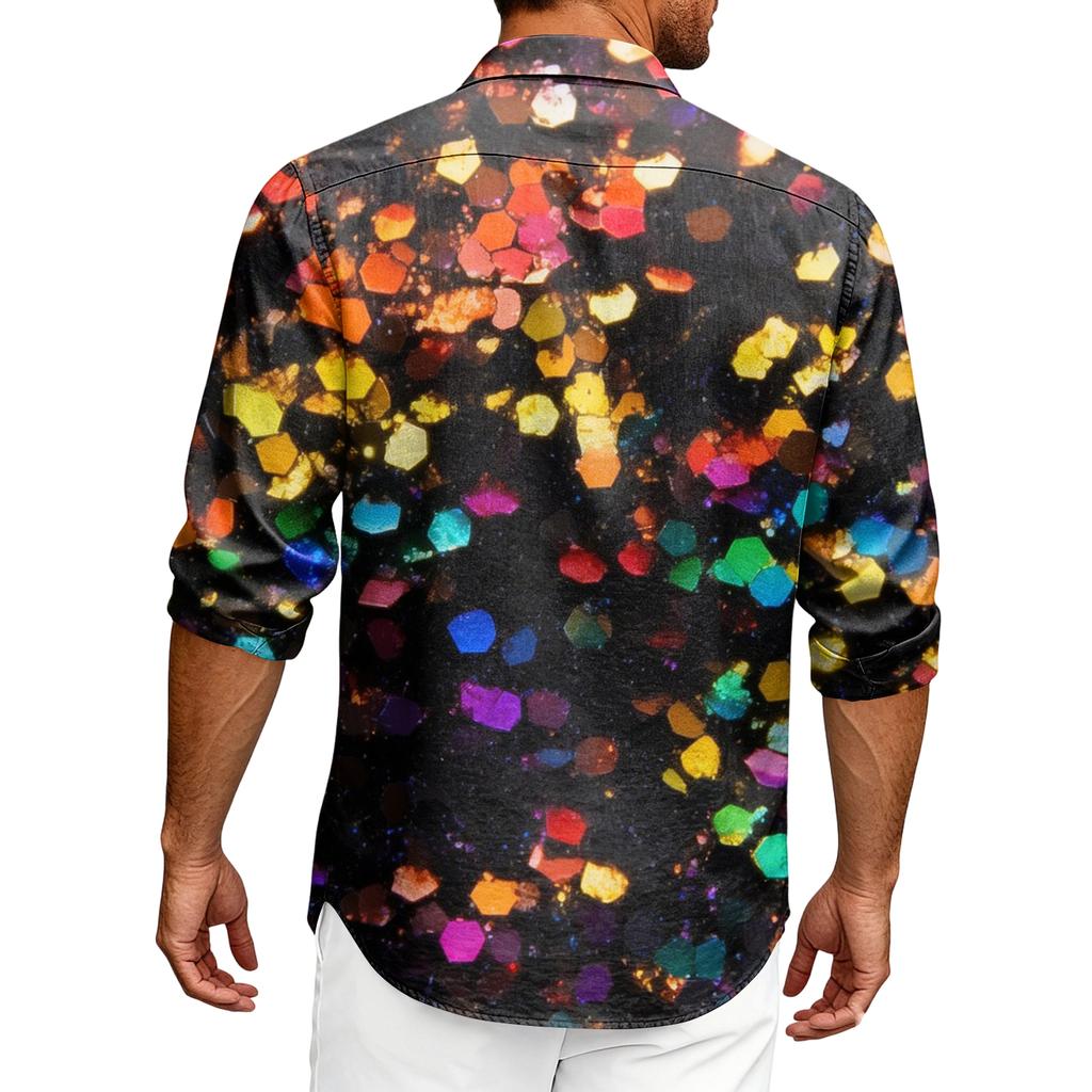 Tenue Sequin Disco Années 70 pour Homme Chemise à Sequins Coupe Festive Chemise Hawaïenne Nouvel An Boutonnée Chemise Chemise pour Homme Non-Repassage Vintage Chemise à Paillettes