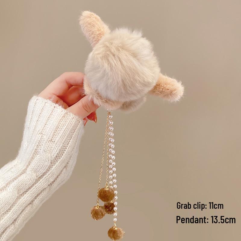Korean Style Plush Bow Hair Clip with Tassel - Autumn/Winter Women's Hair Accessory