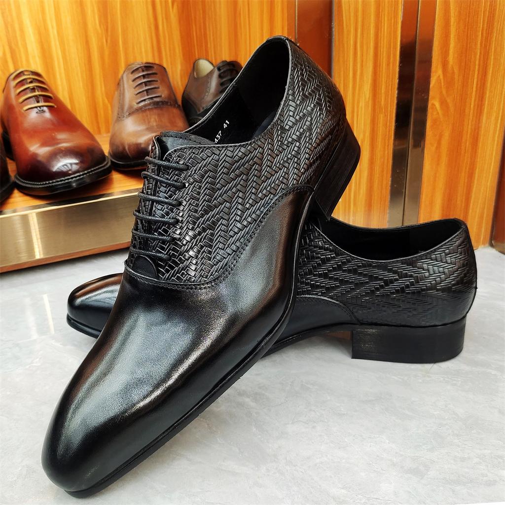 Fashion Prince Men's Classic Modern Formal Oxford Shoes Wingtip Lace up Dress Handmade Black Genuine Leather Italian Style