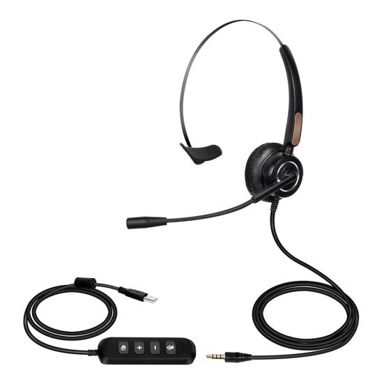 

U900 H510 Telephone Headset High Fidelity Noise Reduction Breathable 3.5mm RJ9 MIC Long Cable Call Center Headphone for Telemarketing 3.5mm Plug чорний