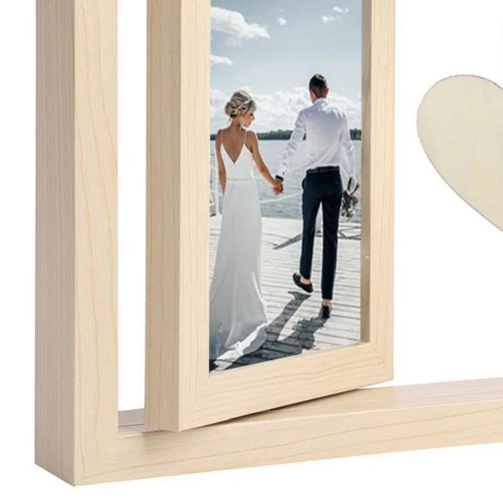 Mit Herzanhänger Rotierender Fotorahmen Beidseitiger Holz-Foto-Display-Rahmen Haushaltswaren