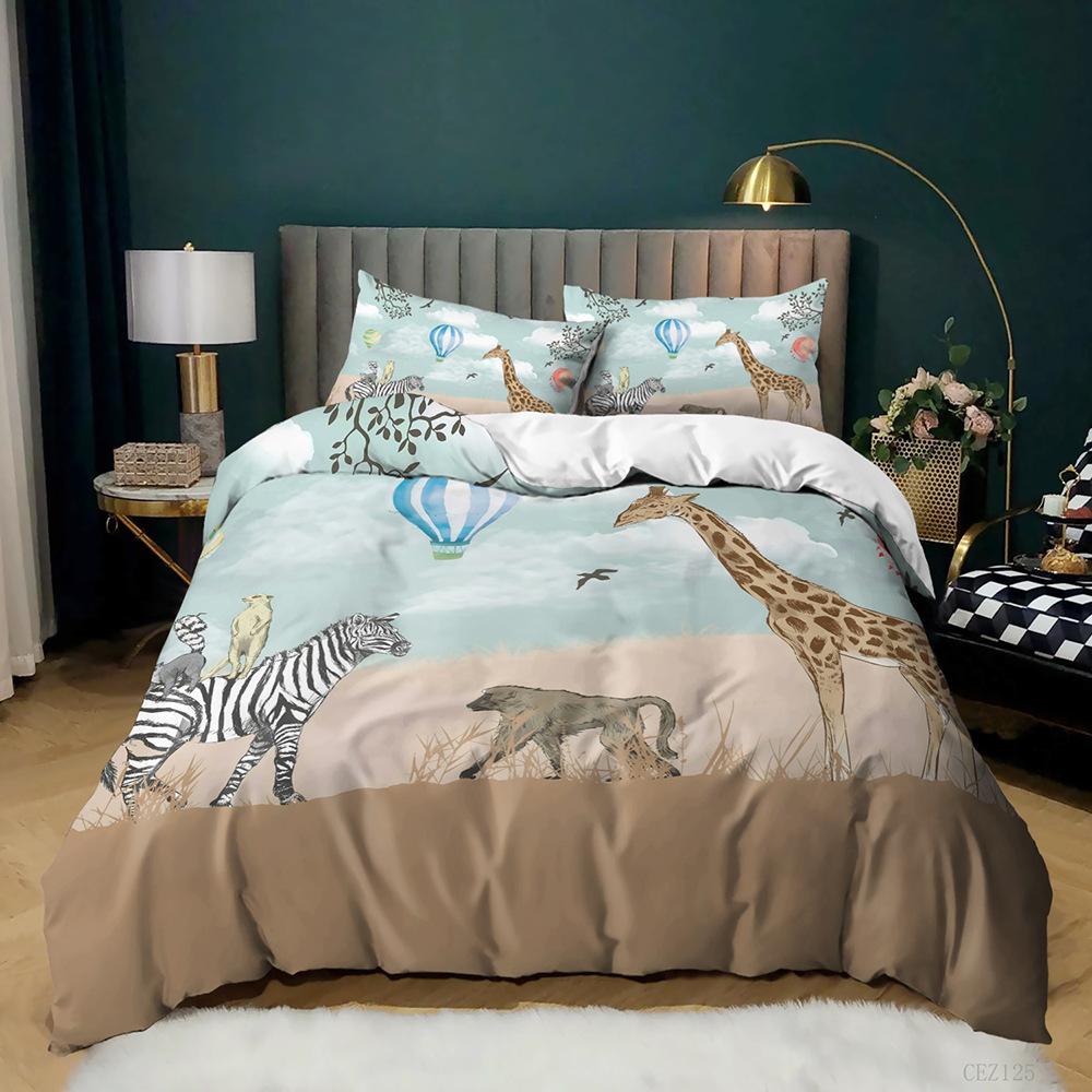Animal Duvet Cover Set Queen Cute African Animal Print Twin Bedding Set Microfiber Colorful Jungle Animals Zoo Party Quilt Cover