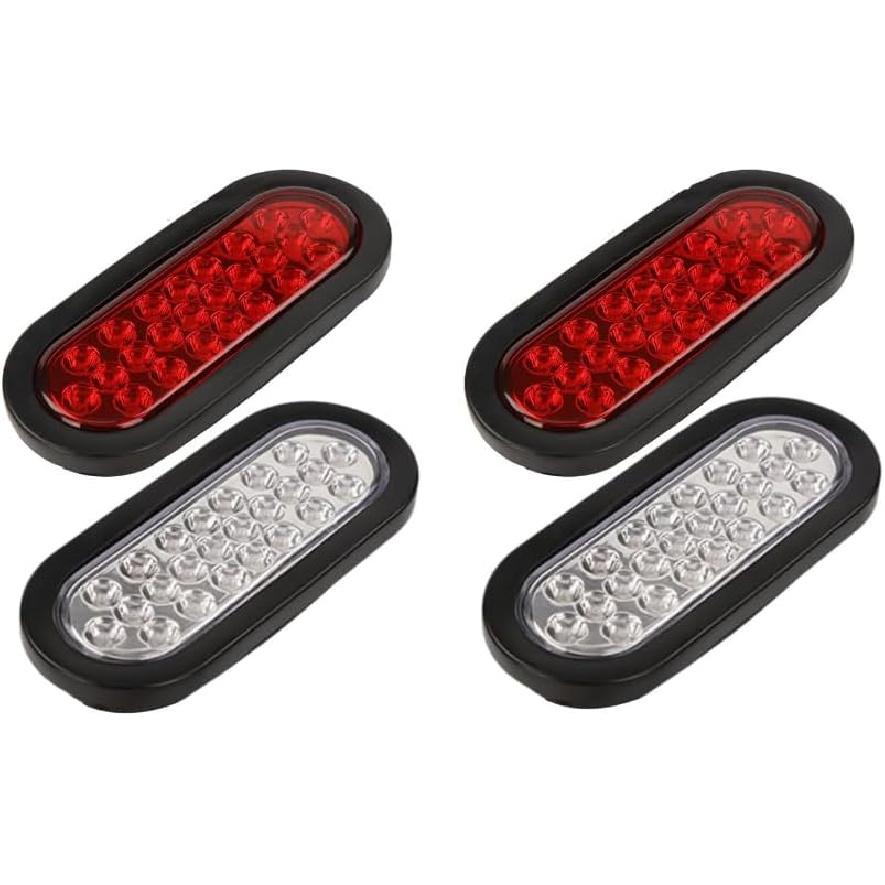 NEW SUN 6 Inch Oval LED Trailer Lights - 21 LED Ultra Bright Tail Light Kit With Surface Mount Grommets, Watertight 3-Prong Plug Reverse IP 67