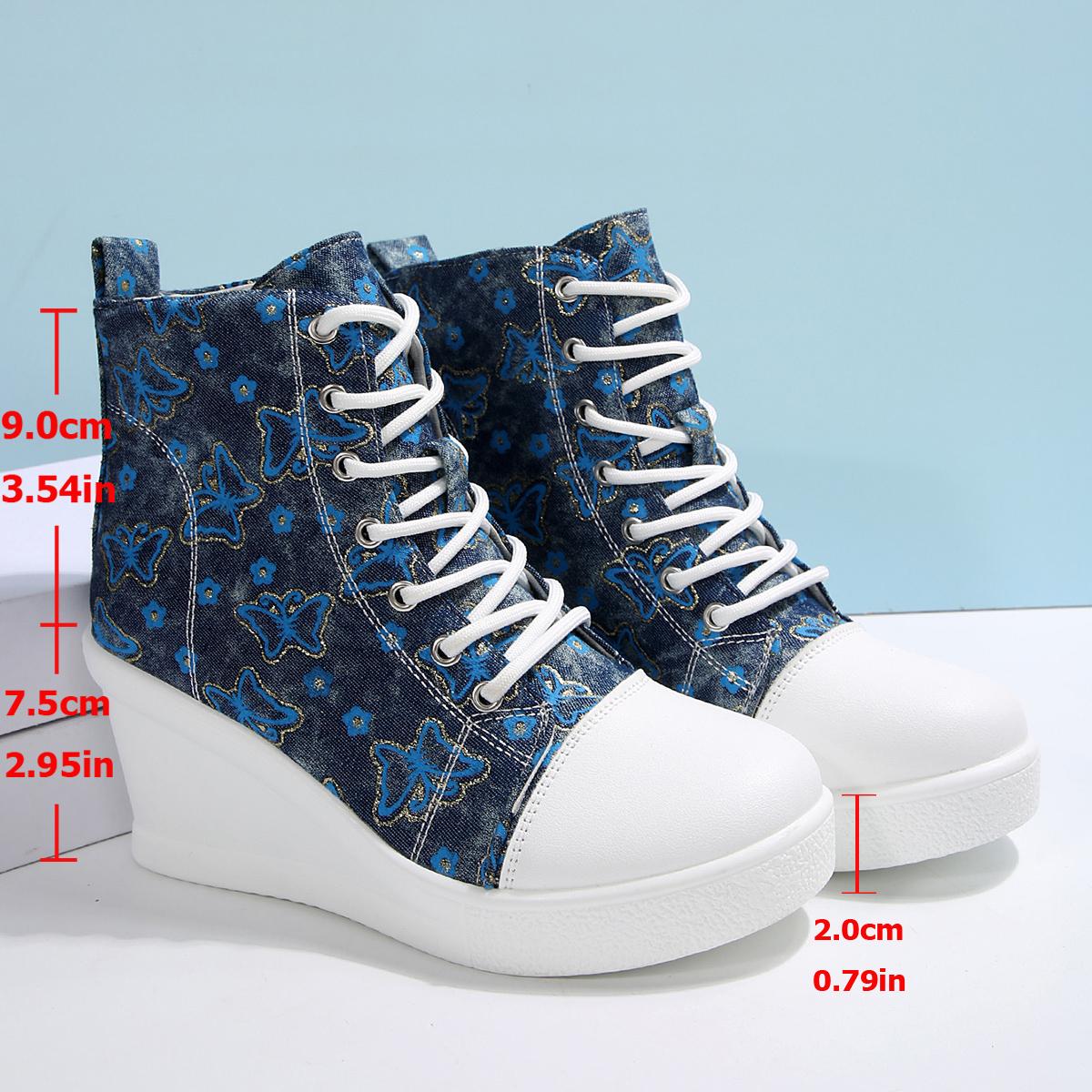 

Модные синие кроссовки на танкетке с принтом бабочек для женщин Модные кроссовки на высокой платформе Женские легкие нескользящие повседневные туфли на шнуровке 42 синий