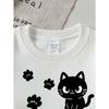 European sizes Girls Soft Crewneck Sweatshirt Cute Black Cat with Flower & Paw Prints, Casual All-Match, Ideal Holiday Present