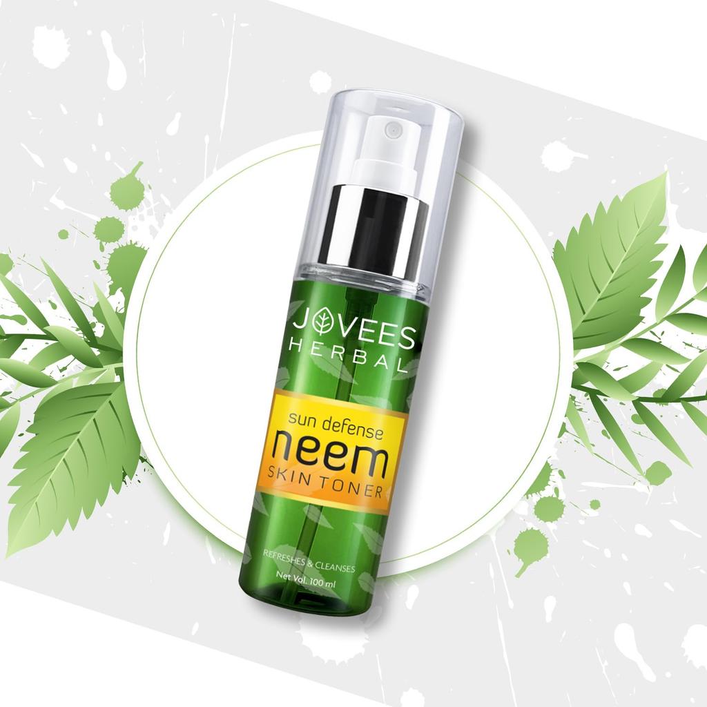Jovees Herbal Sun Defence Neem Skin Toner 100ml For Glowing Clear Skin Lightweight Non Greasy Quick Absorption Pore Cleansing For All Skin Types