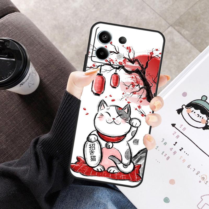 Japanese Lucky Cat Cover For Xiaomi Redmi Note 13 9 10 11 12 14 15 Pro Plus Case For Redmi 15 C 12C 13C 14C 10C