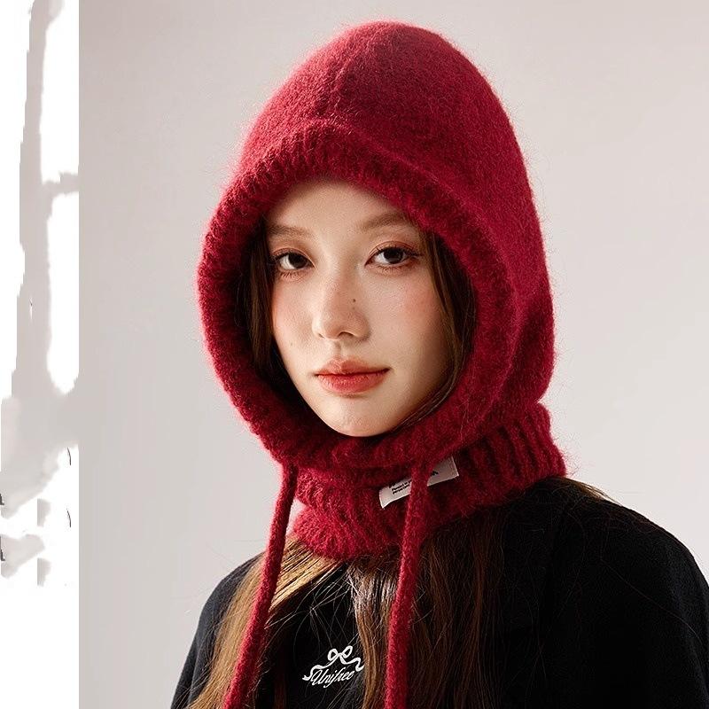 Balaclava Autumn and Winter Women's Thickened Warm Ear Protection Neck Scarf Integrated Knitted Woolen Hat