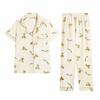 Pajamas Women'S Two-Piece Set Cute Cartoon Bear Cotton Short-Sleeved Trousers Fashionable Versatile Loungewear Can Be Worn Outside