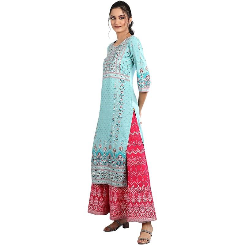 Aurelia Women Floral Print Viscose Straight Kurta_22FEA11726-502009_S S синий